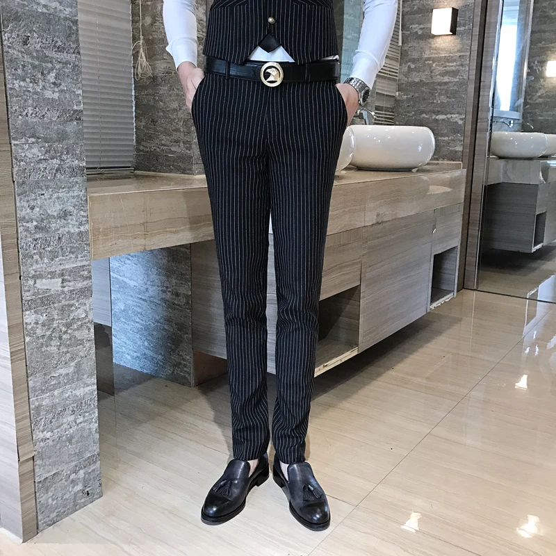 Мужские классические брюки в черную полоску деловые для свадьбы банкета размер
