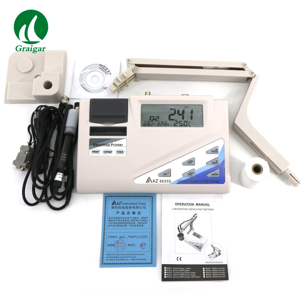 

AZ86555 Bench Top Water Quality Meter PH/ORP/Cond./TDS/Salinity With Printer and RS232