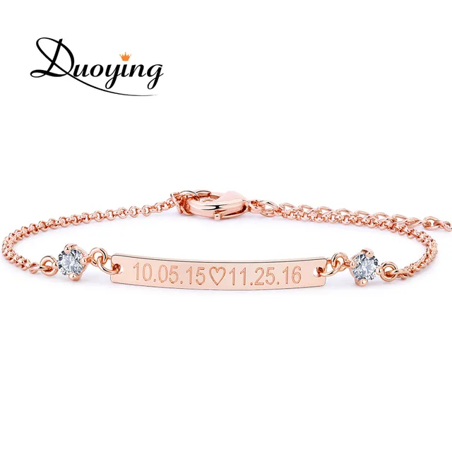 

DUOYING Crystal 30*4 mm Bar Bracelet Custom Engraved Name Personalized Initial Bracelet With Zirconia Bracelet For Women