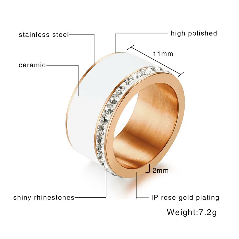 Женское кольцо из нержавеющей стали под розовое золото с фианитами|chunky rings|rings for
