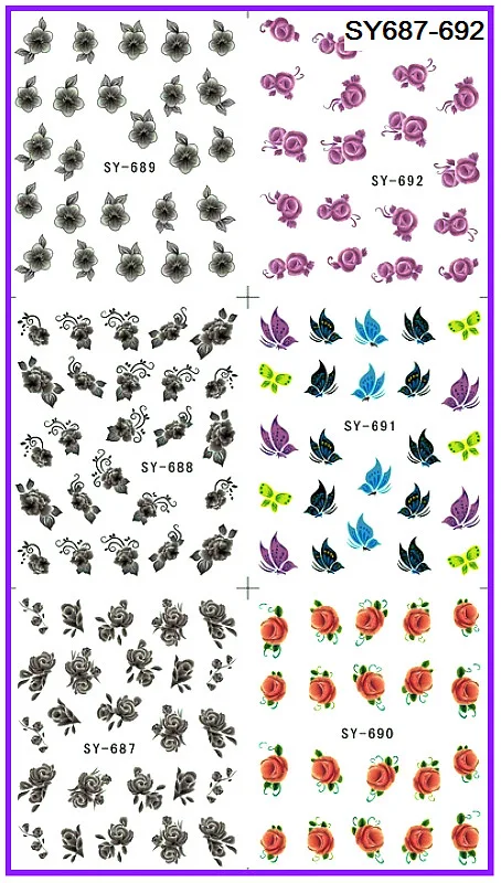 6 упак./лот блестящие наклейки для ногтей бабочки черные PANSY Пламенные герберы SY687