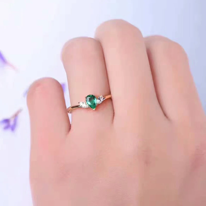 Модное Изумрудное серебряное кольцо 4*6 мм 0.35ct с грушевидной огранкой, натуральное серебряное кольцо класса SI emarld, твердое кольцо 925 sivler, изумрудное кольцо для свадьбы