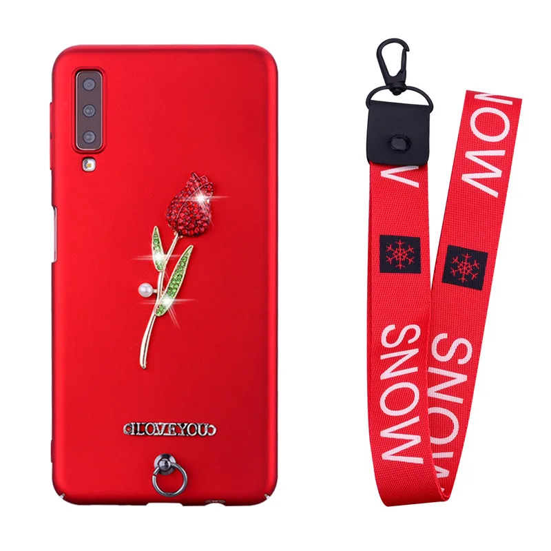 Чехол для Samsung Galaxy A70 A70S жесткий силиконовый чехол с розовым ремешком на запястье