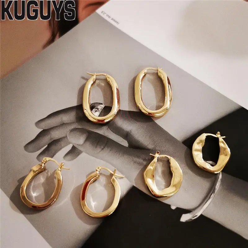 KUGUYS высококачественные Нерегулярные геометрические серьги кольца для женщин