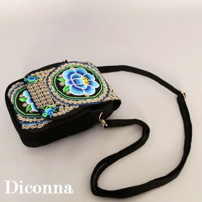 Женская винтажная сумка через плечо цветочный кошелек на молнии с вышитым