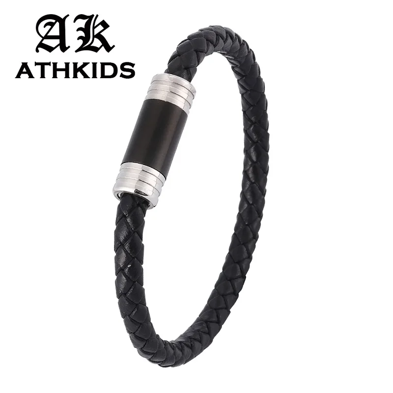 Fashion 6mm Black/Brown Leather Braided Bracelet Men Women Jewelry Stainless Steel Magnetic Clasp Male Wrist Band Gifts PD0410 | Украшения