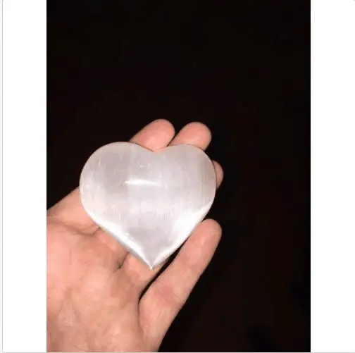 

MD 2,4 "SELENITE Карманный пушистый сердце резьба Исцеление Кристалл Рейки