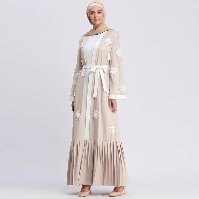 Кардиган абайя платье Дубай мусульманское длинная Плиссированная жемчужина