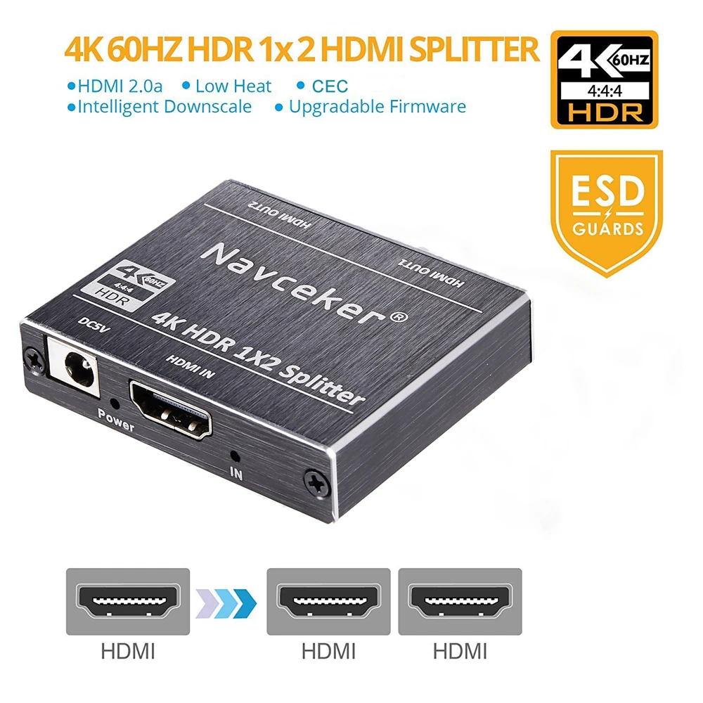 4K 60Hz HDR HDMI 2,0 сплиттер 1x2 сплиттер HDMI 2,0 4K Поддержка HDCP 2,2 UHD HDMI сплиттер 2,0 переключатель коробка для проектора PS4