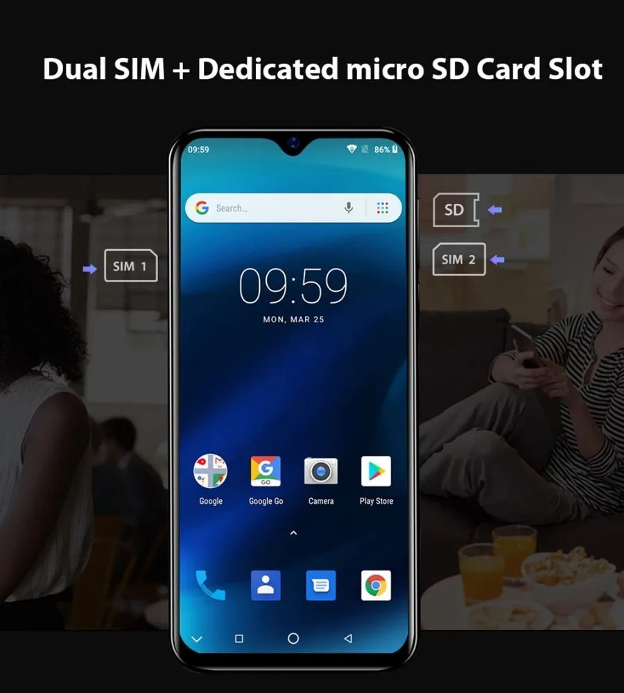 Смартфон Blackview A60 Pro, мобильный телефон, 6,088 дюймов, экран в виде капли воды, 4G LTE, 4080 мАч, Android 9,0, 3 Гб ram, двойная задняя камера, сотовый телефон