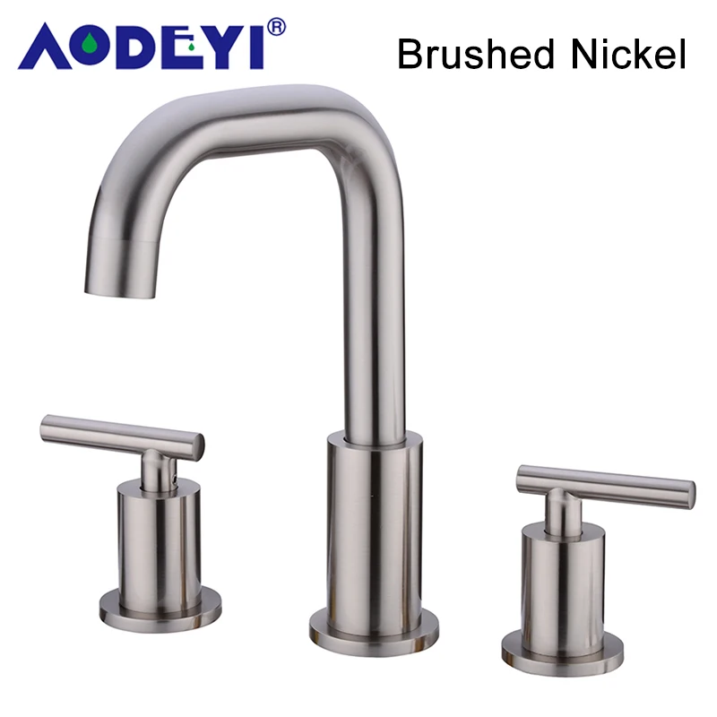 Brushed Nickel 2 Латунь ванная комната широко распространенная раковина смеситель на бортике 2 ручки поворотный кран, черный/хром/матовый золото/никель/ORB - Цвет: Brushed Nickel 2