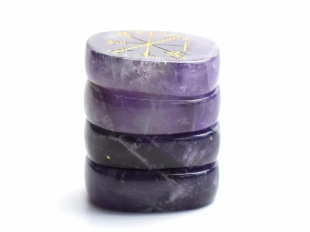 Набор из 4 натуральный аметист резной с украшением в виде кристаллов рейки