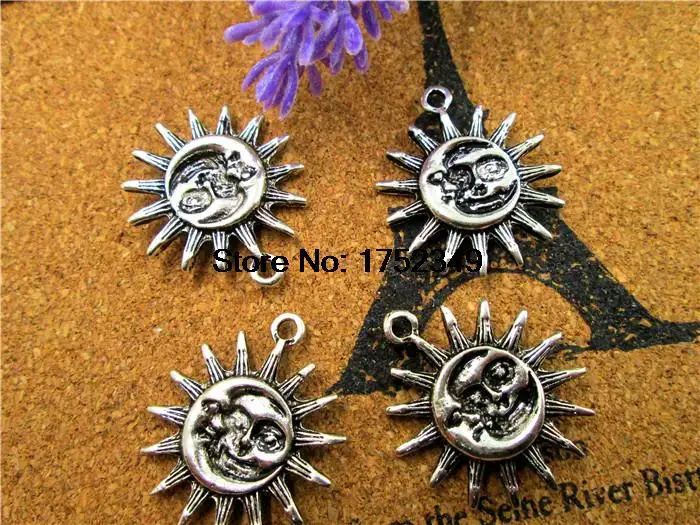 6 шт солнце и луна оловянный Шарм серебряный тон подвеска в виде Луны 25x30mm |