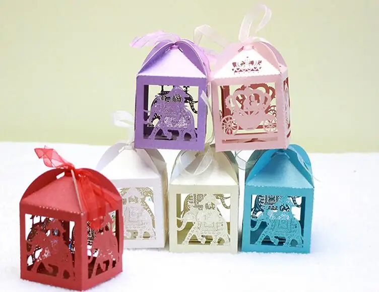 100 шт. коробка конфет в виде слона с лазерной резкой коробки для шоколада лентой