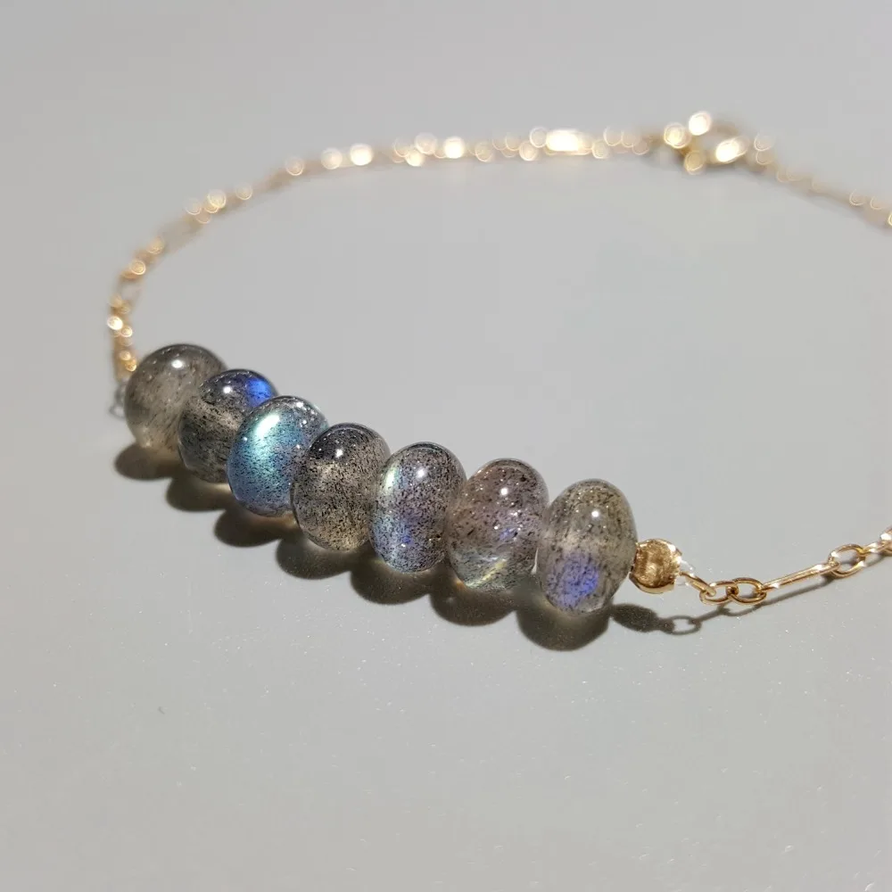 

Lii Ji Natural Stone Aurora Labradorite Beads Elegant Chain Link Bracelet Delicate Jewelry for Women Girl friend Gift