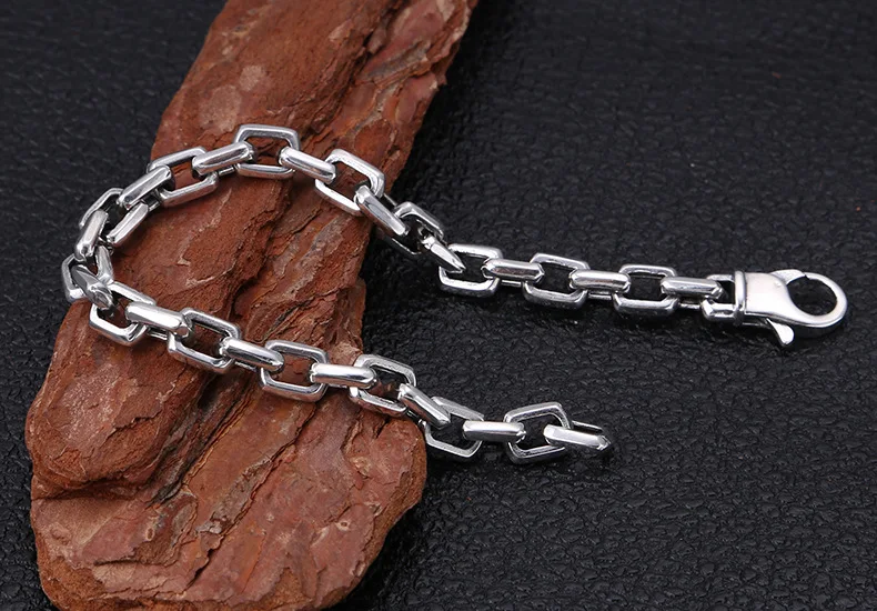 Survival Couple Bracelet 925 Sterling Silver Jewelry Men Women Simple Square box Chain Bracelet Bangle lucky charm B43