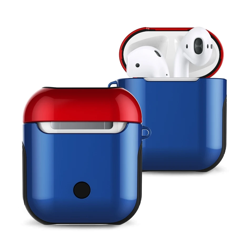 Для AirPods 2 чехол Bluetooth беспроводной Чехол для наушников для Apple защитный чехол для AirPods Глянцевая УФ-кожа аксессуары зарядная коробка - Цвет: Blue Red
