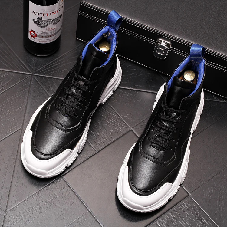 2020 New High quality Fashion Men's Black white Casual Round Toe platform Shoes Man Trending Leisure high tops | Обувь