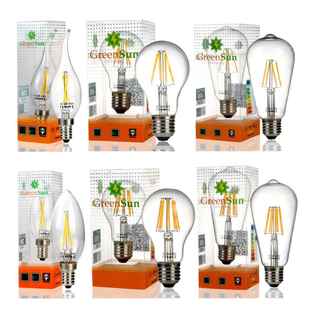 E14 E27 Vintage Edison LED COB Filament Decor Lamps Warm White ST64 T30 G80 Led Specialty Decorative Light Bulbs | Лампы и освещение