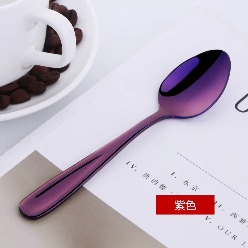 Purple-10PCS 10 шт. красочные чайные нержавеющая сталь для ложек ложка набор столовых приборов уникальная Радужная десертная ложка розовое золото маленькая кофейная ложка совок Горячая - Цвет: Purple-10PCS