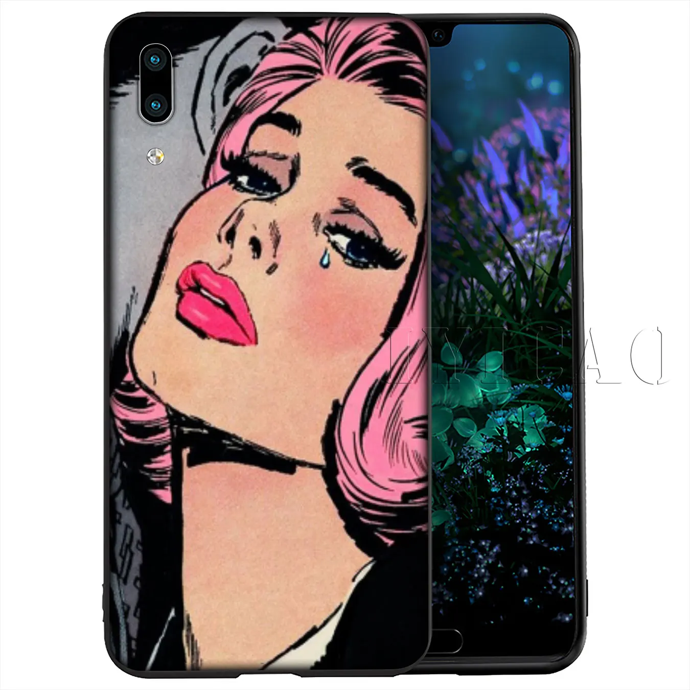 IYICAO Vintage Pop Art Crying Girl Sad Soft Case for Huawei Y9 Y7 Y6 Prime 2019 Honor 20 8C 8X 8 9 9X 10 Lite 7C 7X 7A Pro |