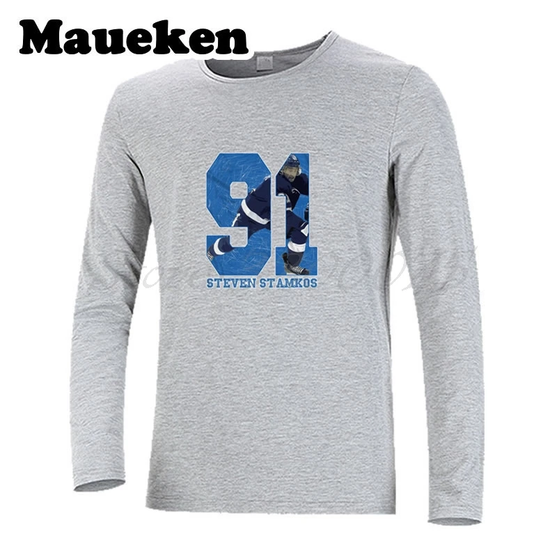 Мужская футболка с длинным рукавом на осень и зиму #91 Steven Stamkos Tampa bay W1029036 | одежда