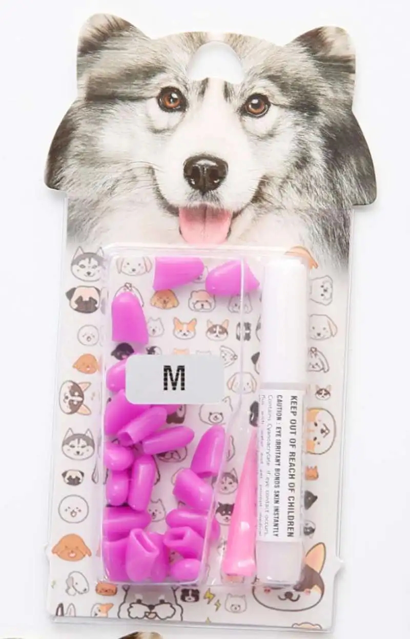 purple 20 шт./лот, Силиконовые Мягкие колпачки для ногтей в виде собачьей лапы, защита для ногтей, уход с бесплатным клеем и аппликатором, 6 размеров - Цвет: purple