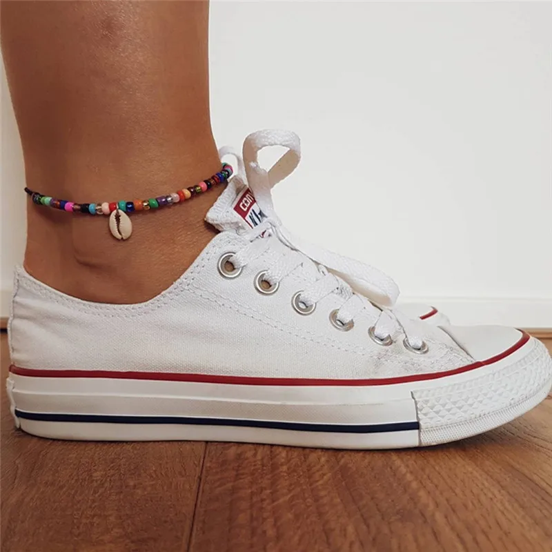 PINKSEE Bohemian Charm Beach Anklet Colorful Mixed Color Bead Nature Shell Foot Chain Ladies Simple Single Layer Jewelry | Украшения и
