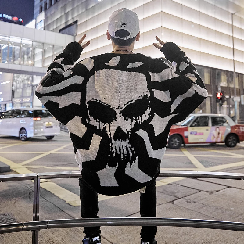 Женский свитер в Корейском стиле черный большого размера хип хоп с нажимным