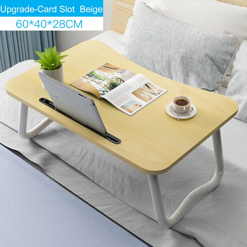 A89-Card Slot Beige Простой стол для ноутбука, кровать, складной маленький стол для общежития, стол для шезлонга, обновленная версия, нескользящая настольная мебель - Цвет: A89-Card Slot Beige