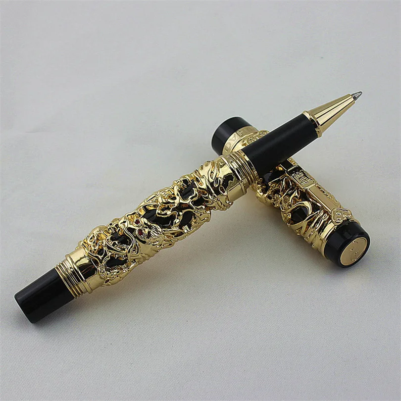 Роскошный jinhao роликовая шариковая ручка полый стальной золотой дракон и феникс свадебный подарок для пары