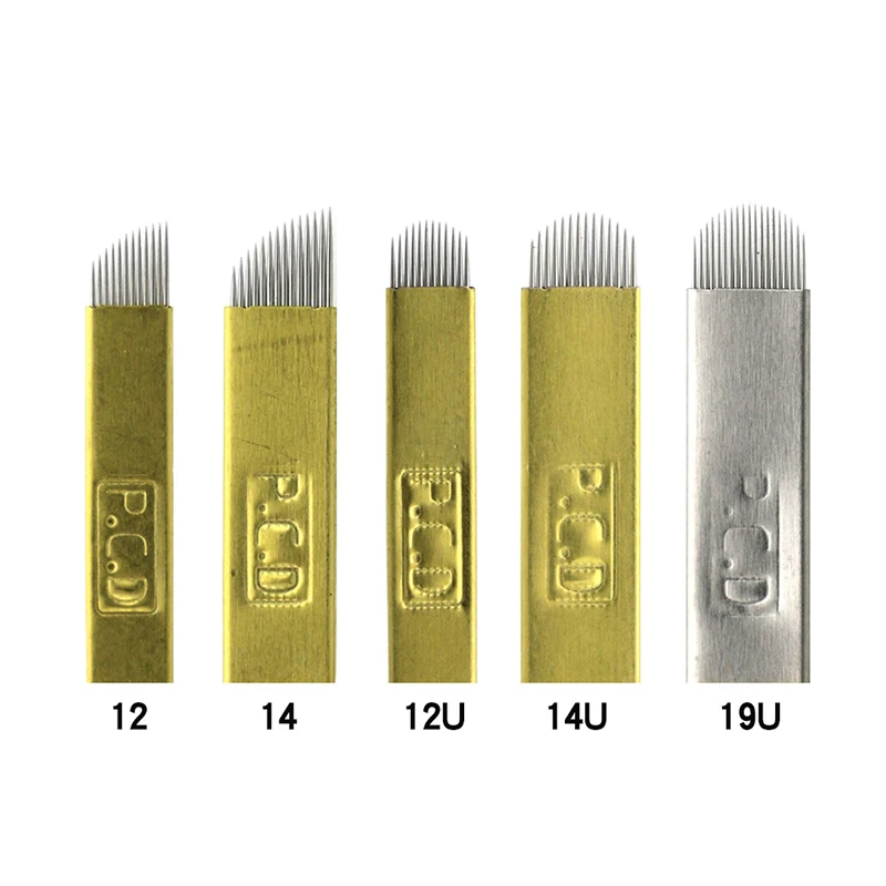 100 шт Lamina Agulhas микроблейдинг tebori 12 pin твердая PCD игла 14 19 U лезвие Перманентный макияж бровей Иглы татуировки Поставки