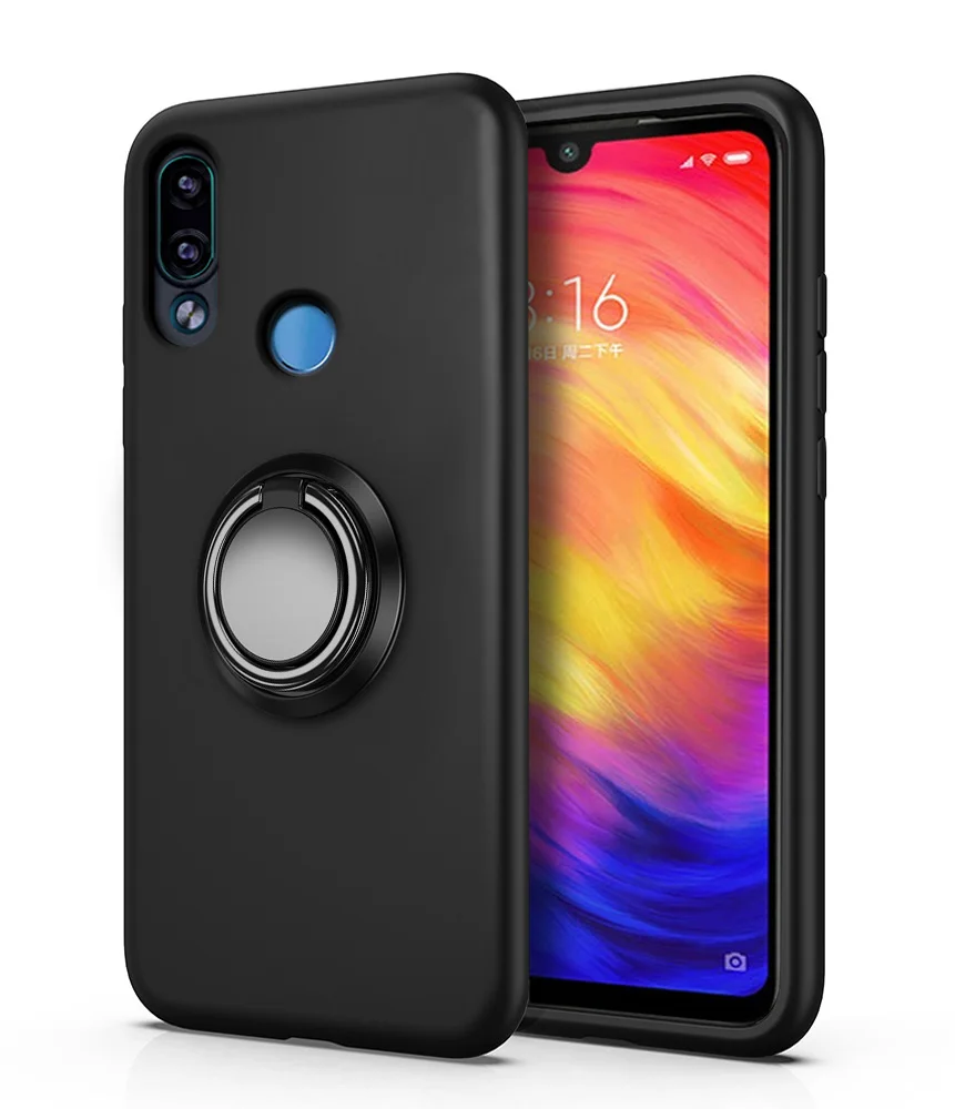 Black -Finger Ring 2 Чехол для Xiaomi Redmi Note 7, Силиконовый противоударный чехол для Redmi 7 Note 7 Pro, матовый черный защитный чехол для Xiomi note7 - Цвет: Black -Finger Ring 2