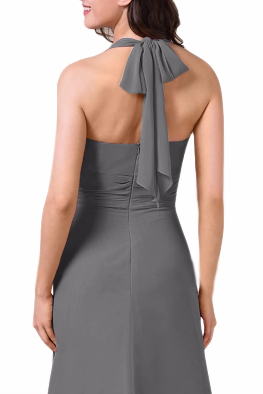 Новый 2017 Серый Плиссированные Шифон Вечернее Платье для Женщин Холтер Шеи Спинки