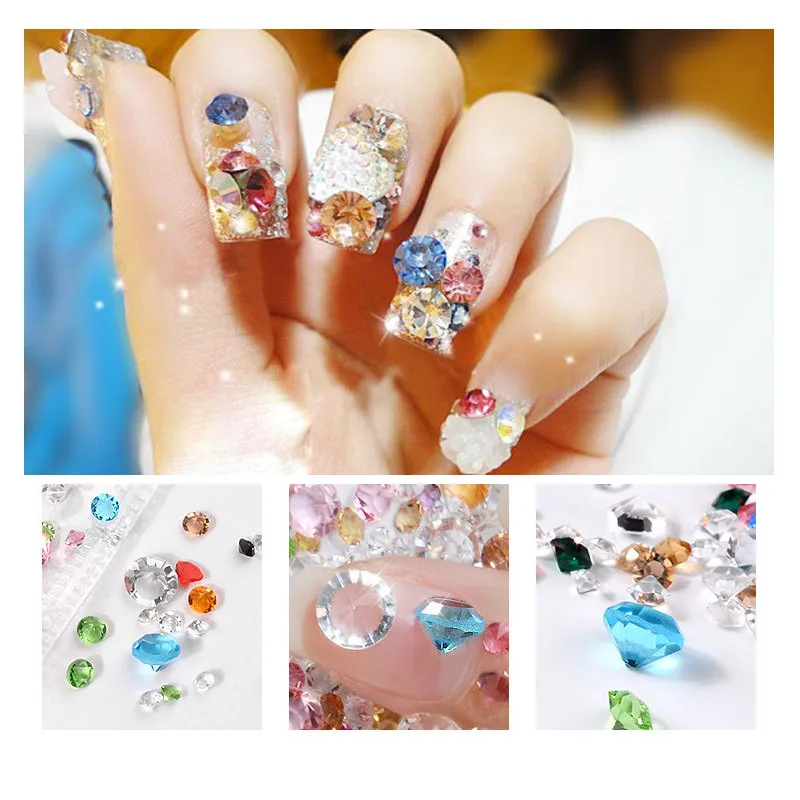 3D дизайн смешанный размер острое дно красочные Кристальные украшения для ногтей