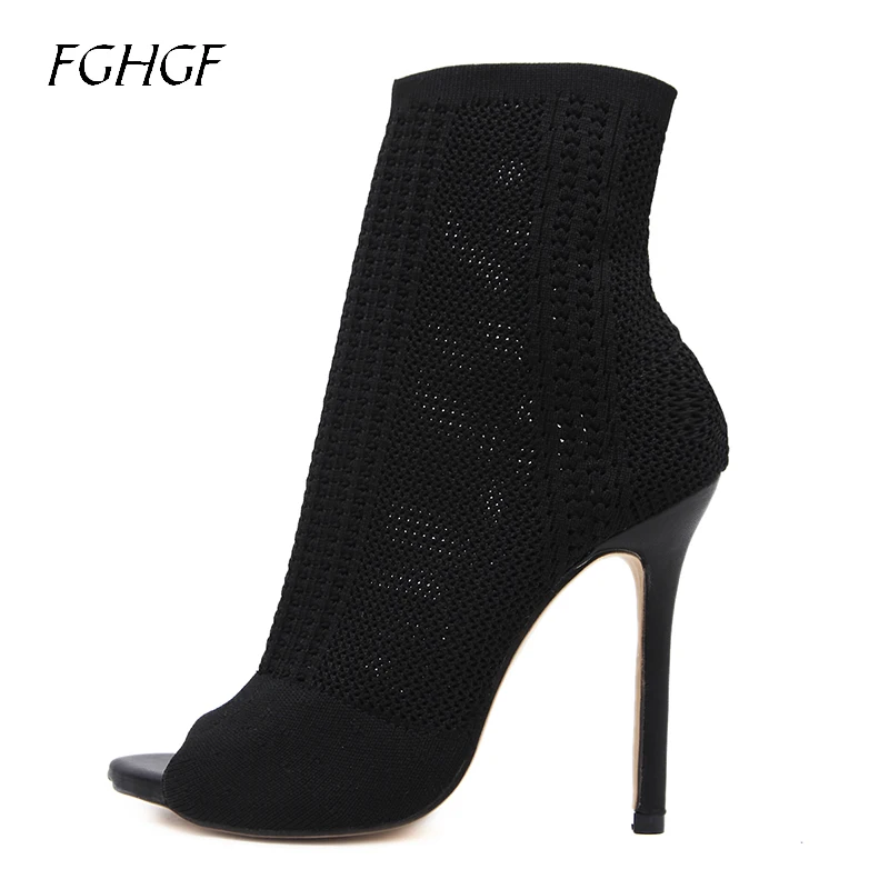 Модные летние ботильоны с открытым носком 3 цвета женские ботинки из эластичной