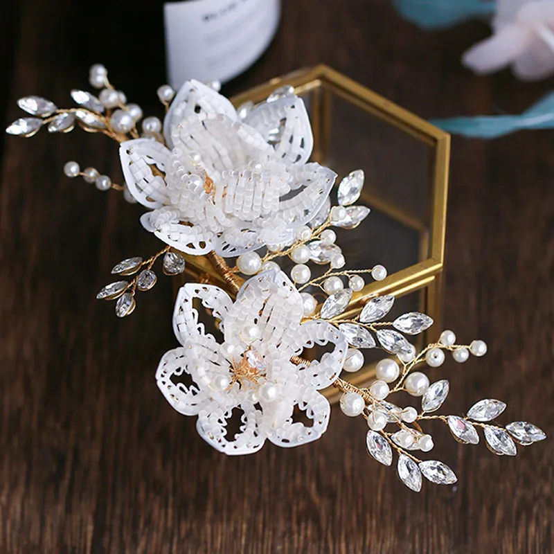

Bridal Luxury White Flower Hairpin Handmade Wedding Hair Accessories Headdress LL@17