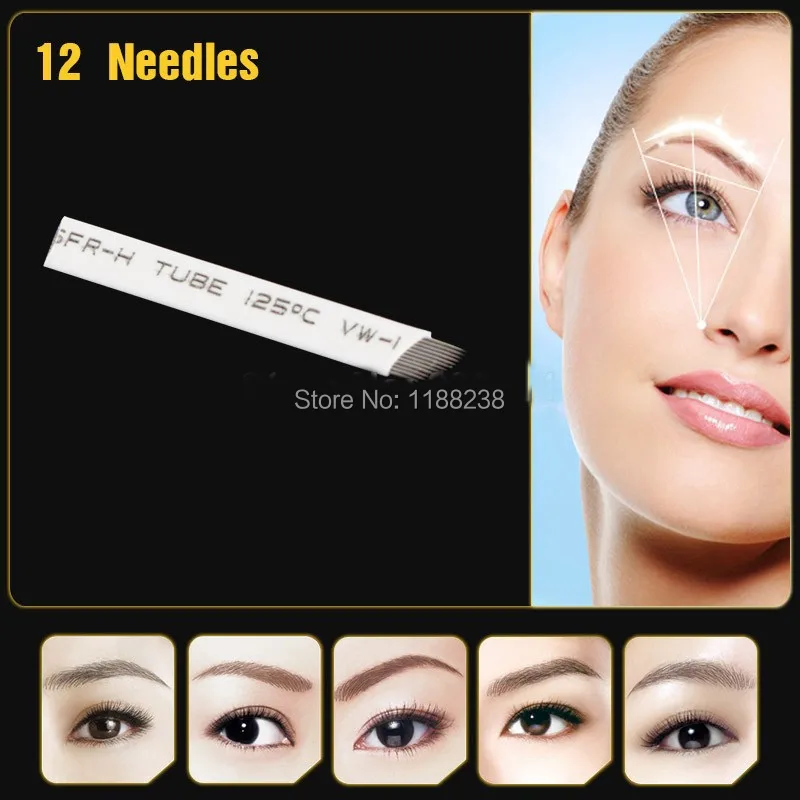 

50pcs/lot permanent makeup blade Manual eyebrow tattoo curved 12 needles high quality Individually packed free shipping