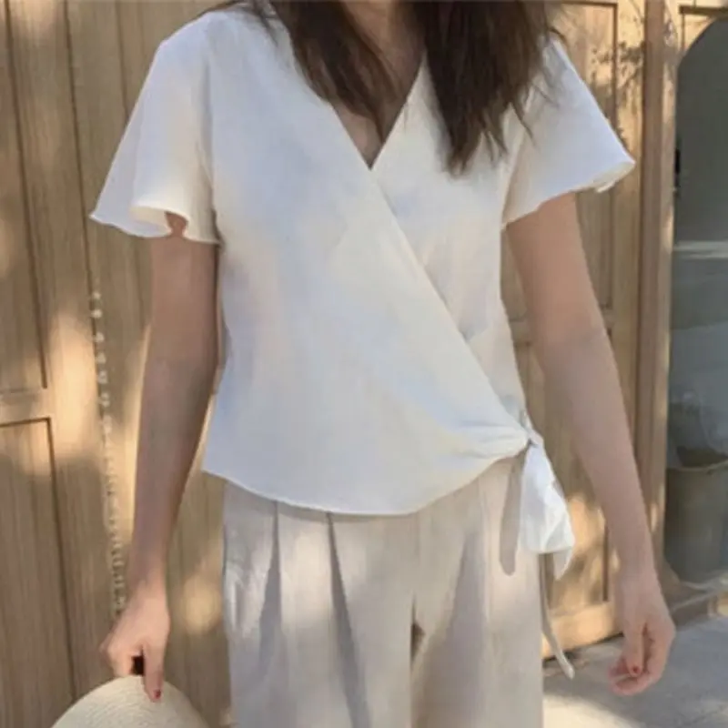 Элегантный корейский стиль бохо Офисная Женская винтажная Повседневная Блузка