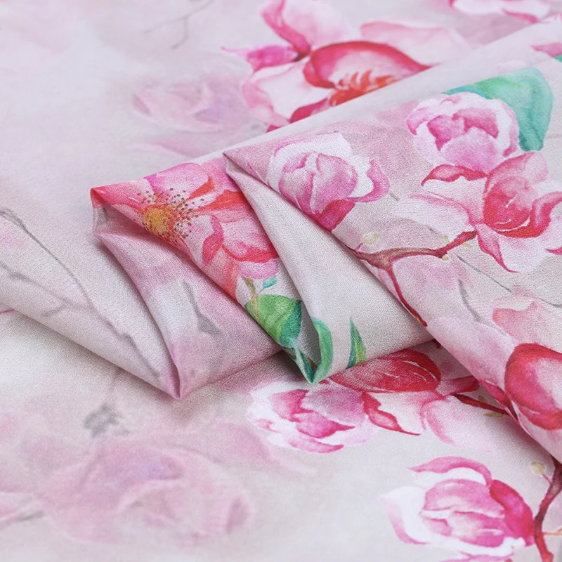 

Digital inkjet silk crepe de chine fabric14 mm soft micro-transparent shirt dress chinese silk fabric wholesale silk cloth