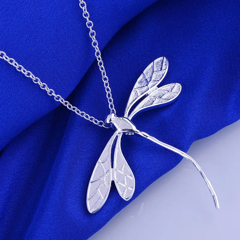 Блестящее милое посеребренное ожерелье со стрекозой серебряные ювелирные
