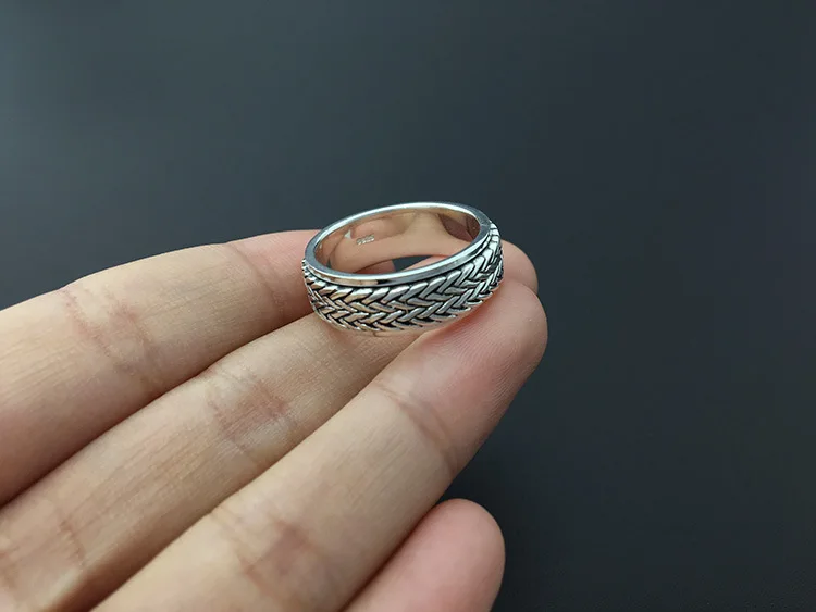 Тканая лента дизайн вертушка кольцо для мужчин 100% Настоящее серебро 925 пробы