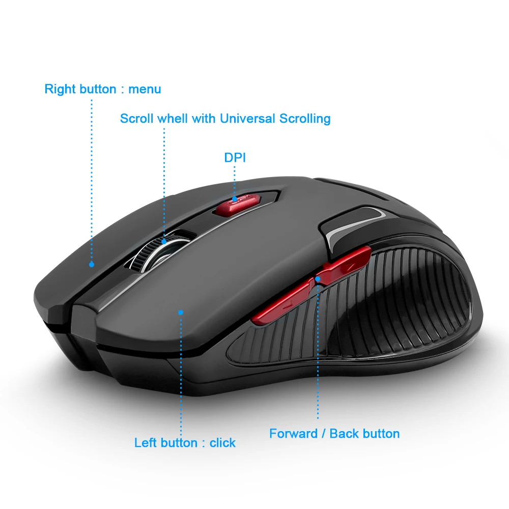 Rocketek USB Беспроводная игровая мышь 1600 dpi 6 кнопок эргономичный дизайн для 2 4G