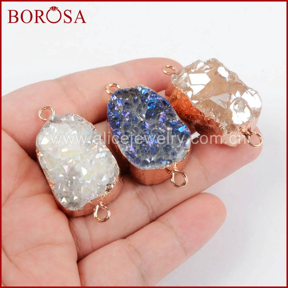 BOROSA 10 шт. розовое Золотая радужная Титан Druzy разъемы Модные Агат Drusy двойной