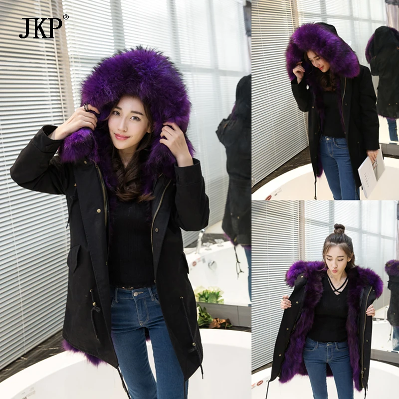 Новинка 2020 женская зимняя армейская зеленая и черная куртка пальто с лисьим