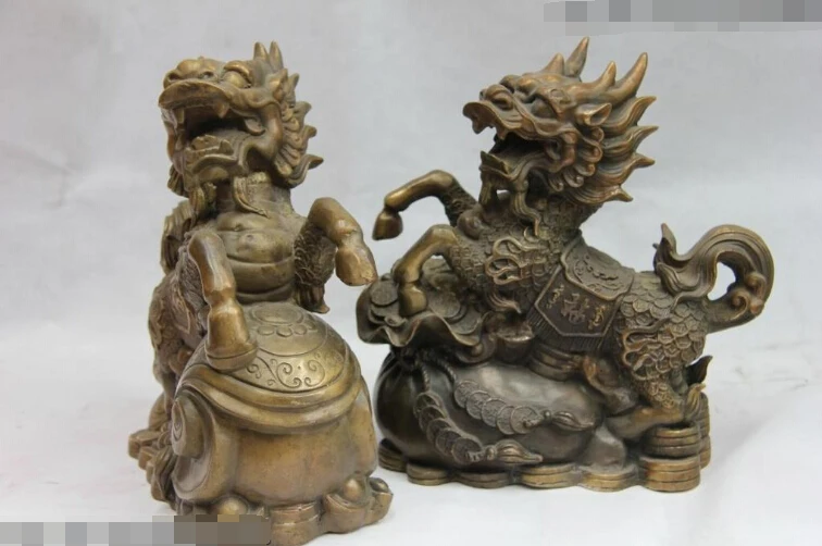 Chinese Folk Old Copper Bronze Feng Shui Evil Foo Fu Dog Lion Pair fast | Дом и сад