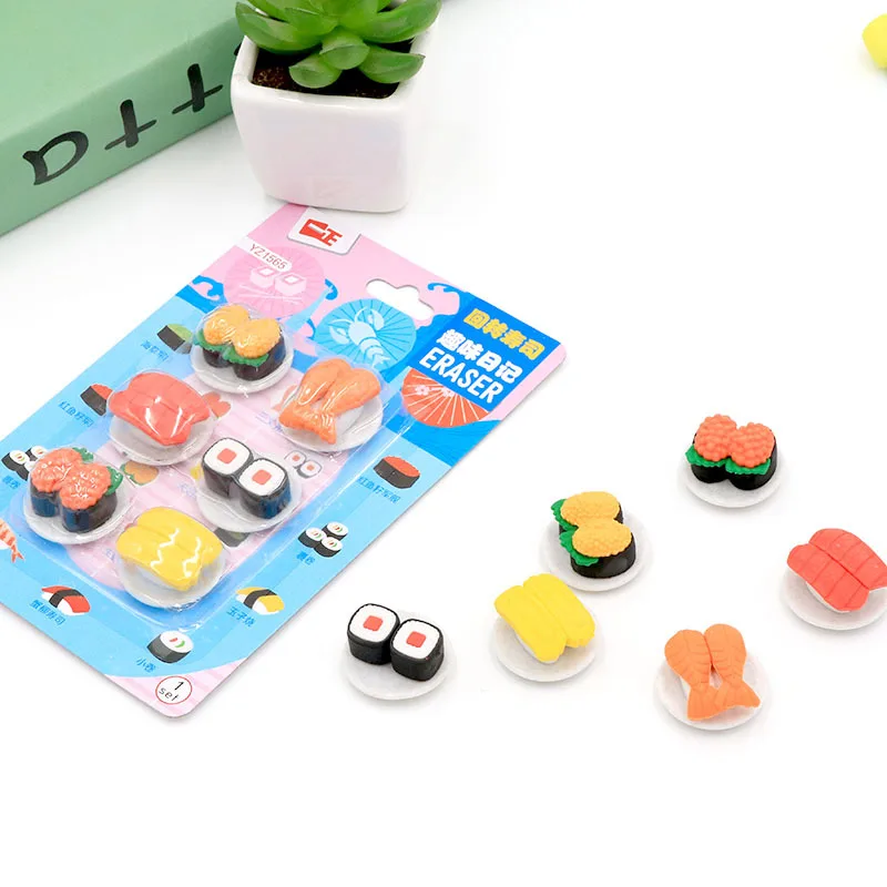 6 Pcs/set Kawaii Rubber Sushi Eraser Set For Kids Novelty Cake Stationery | Канцтовары для офиса и дома