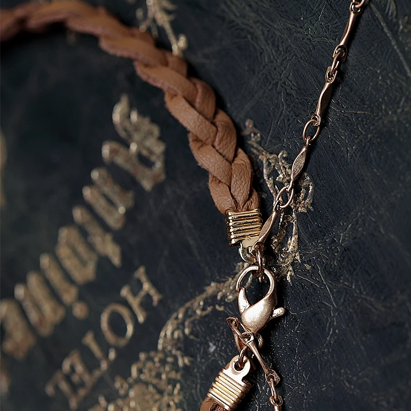 Women Brown Braided Leather Choker Alloy Gold Multilayer Necklace Natural Stone Pendant Charm Collar Jewelry | Украшения и