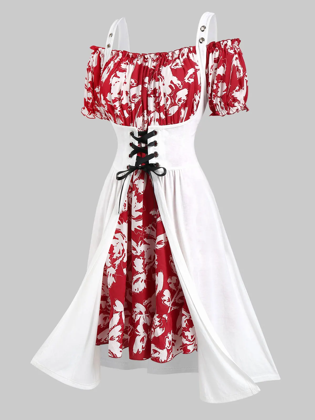 ROSEGAL размера плюс с открытыми плечами Цветочное платье со шнуровкой Топ короткий