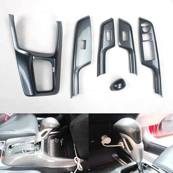 For AT 6 шт./компл. автомобильные аксессуары для Honda Civic 9th на мт 2012- LHD Автомобильный оконный подъемный переключатель+ Шестерни коробка переключения ручку крышки отделкой наклейки - Название цвета: For AT